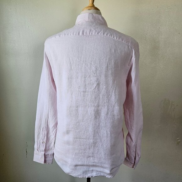 NWT MICHAEL KORS Slim Fit Linen Shirt M Light Pink Long Sleeve Button Preppy - Picture 5 of 7